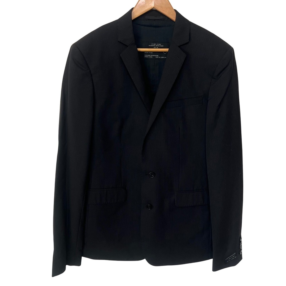 AllSaints Spitalfields Black Pinstripe 3 Piece Suit Wool Silk Size 42 & 36 READ